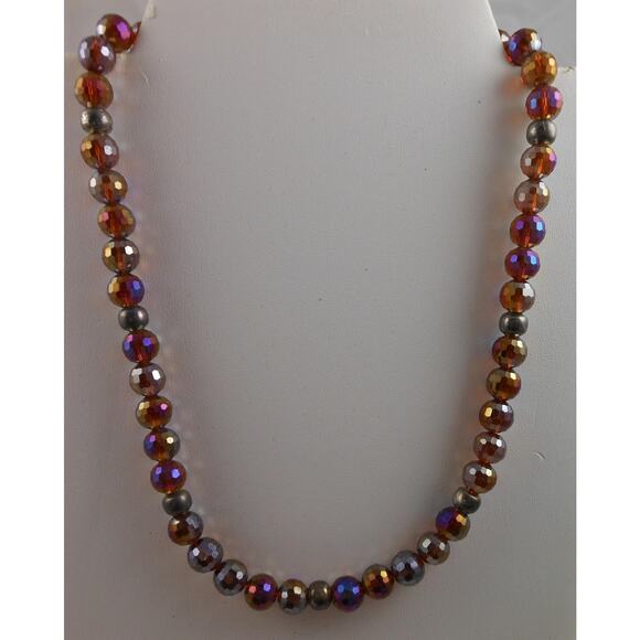 Vintage Handmade Glass Crystal Beaded Necklace Heart Toggle Red Blue Purple AB - Picture 2 of 10